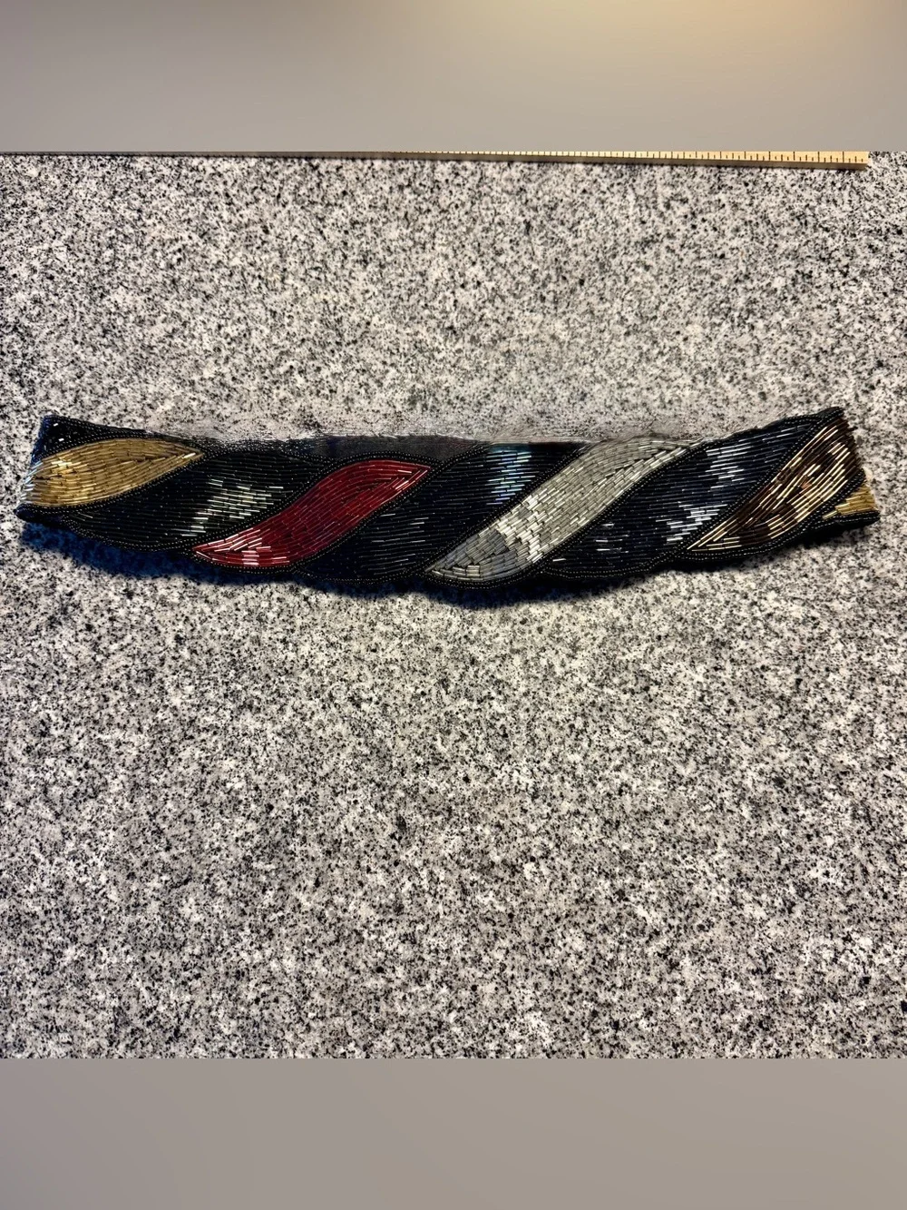 Vintage Beaded Wide Waist Belt Multicolor Bugle Bead Cincher 80s Maximalist L